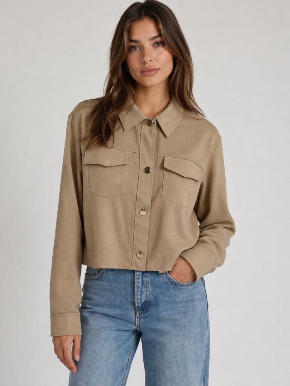 Joie Knit Utility Jacket Womens XS Camel‎ Nylon Blend Cropped Gold Button